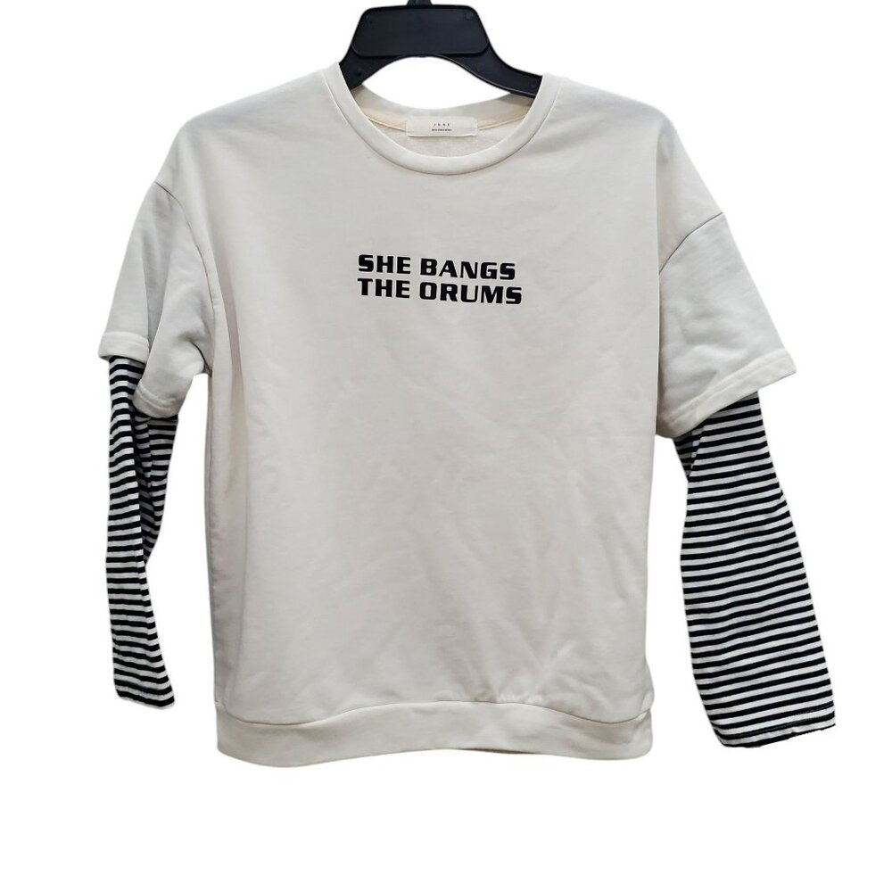 June South Korea Design Women's‎ White She Bangs the Drums K-Pop 2Fer Pullover L